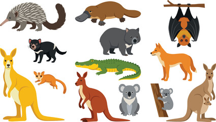 Australian Native Animals Clipart Set – Realistic Cartoon Vector Illustrations © MdMonoar