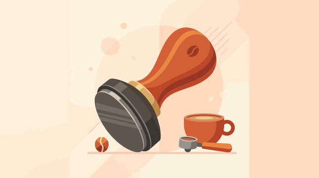 Charming illustration of a vintage coffee stamp with a small cup and coffee bean on a soft beige background