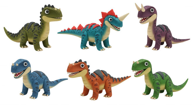 colorful cartoon dinosaurs posed on white background childrens educational illustrations and toys advertising
