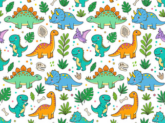 Cute Cartoon Dinosaurs Pattern Isolated © ijo