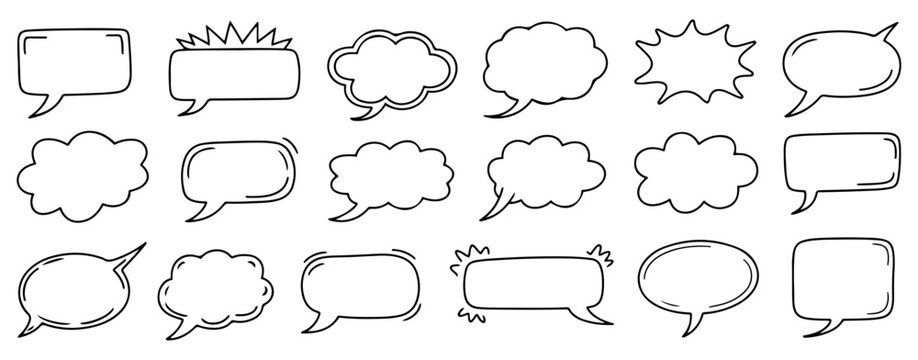 speech bubble doodle icon set