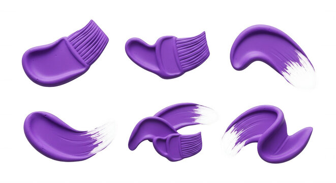 purple paint brushstrokes artfully applied on a clean white surface for creative and design applications