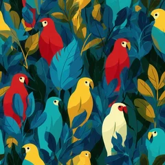 Colorful birds hiding among leaves in a vibrant jungle scene during the daytime © vasyl pshyk