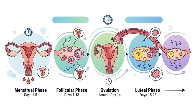 Menstrual cycle phases diagram showing ovulation and fertility stages