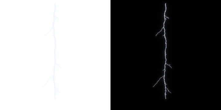 Massive lightning bolt with branches isolated on black background. Branched lightning bolt. Electric bolt. Lightning Branches Tree overlay png