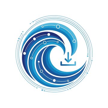 Blue circular loading icon with arrow.