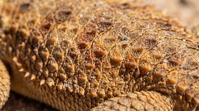 Close up of desert lizard skin texture. Macro shot of rough reptile scales in nature.