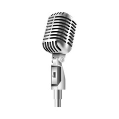 Fototapeta premium Vintage microphone on stand during studio recording with clean lighting isolated on transparent background