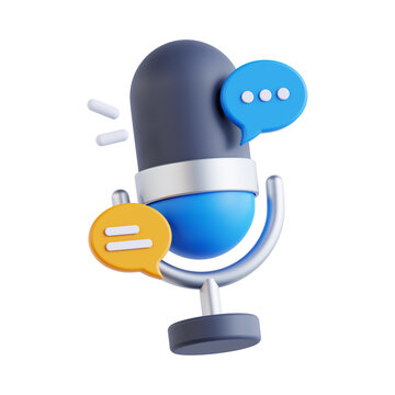 3D microphone with speech bubbles during communication concept isolated on transparent background