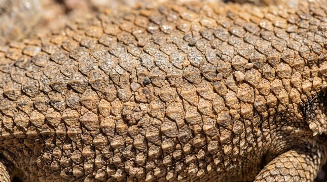 Desert lizard skin texture. Close up of rough reptile scales in natural sunlight.
