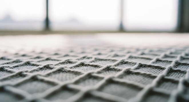 White knitted fabric texture with grid pattern close up in sunlight