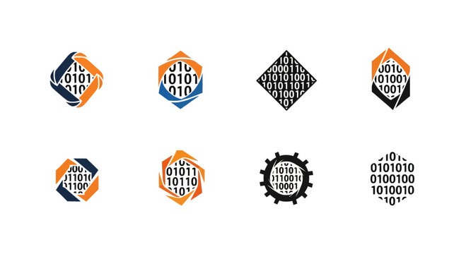 Binary Code and Digital Data Logo Design Set