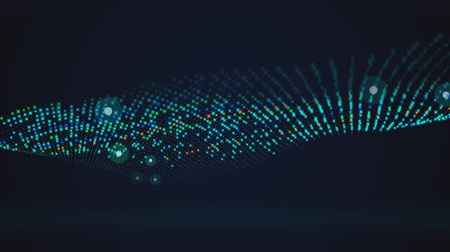 Glowing digital wave particles forming a flowing abstract structure in this high resolution motion video clip
