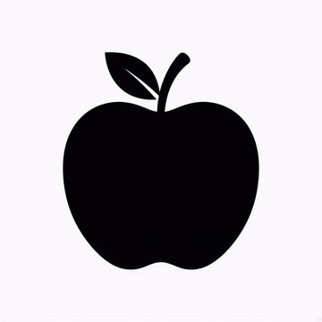 Apple fruit silhouette icon. Black vector graphic of a fresh apple with a leaf.
