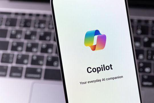 Microsoft Copilot mobile logo app on a screen smartphone iPhone closeup. Microsoft Copilot is an artificial intelligence assistant for Microsoft 365 apps and services. Batumi, Georgia - July 17, 2026