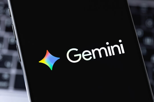 Google Gemini logo mobile app on a screen smartphone iPhone closeup. Gemini is an AI assistant from Google. Batumi, Georgia - June 17, 2026