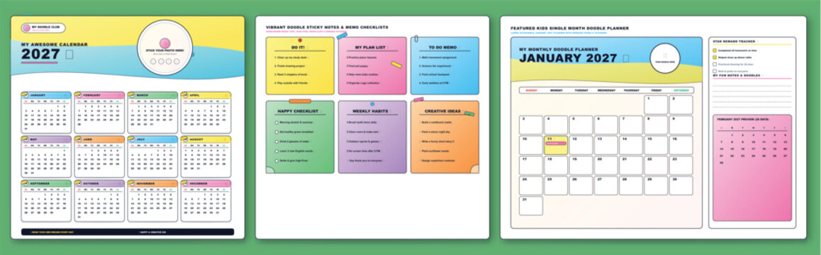 Printable 2027 calendar planner template professional modern colorful clean layout for office schedule organization