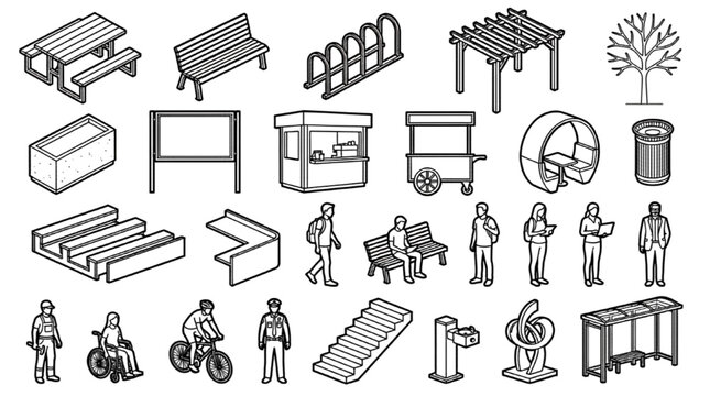 Park Furniture, Pergolas, Benches CAD Blocks Architectural Vector Collection
