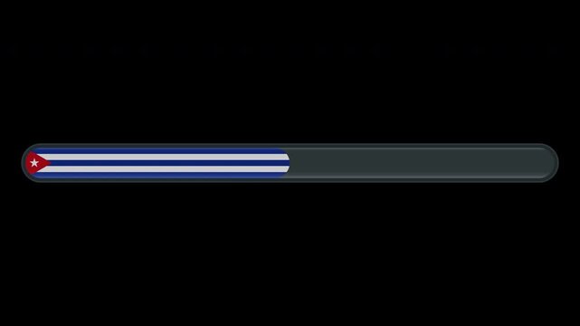 Loading progress bar animation with the Cuba flag on a transparent background in 4K