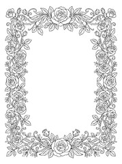 Obraz premium Intricate Rose Flower Border Frame Line Art for Coloring