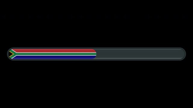 Loading progress bar animation with the South Africa flag on a transparent background in 4K