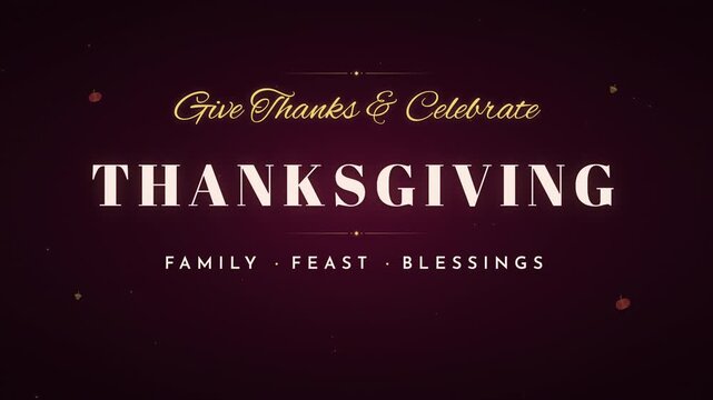 Elegant Thanksgiving title animation with text appearing and light sweep effect on dark burgundy background