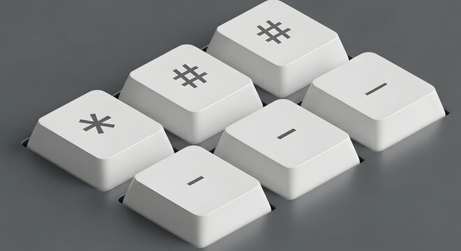 Asterisk hashtag minus keys set arranged on a dark gray surface