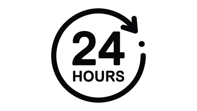 Twenty four hours service icon representing continuous availability support and customer care operations around the clock