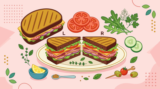 Delicious vegetarian sandwich platter with fresh vegetables and vibrant garnishes ideal for lunch or snack time