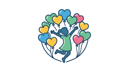 A joyful child jumping with colorful heart balloons vector illustration 1 16