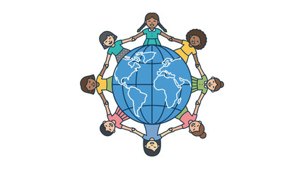 Diverse Children Holding Hands in a Circle Around the Earth Illustration 1 29