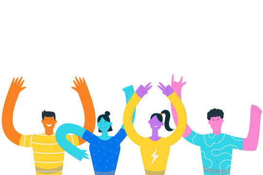 Young People Raising Hands Together Joyfully