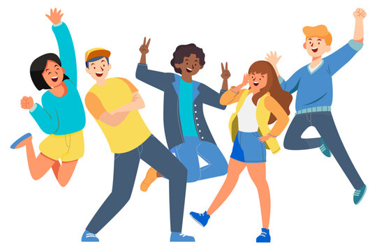 Diverse Young Friends Celebrating With Energy