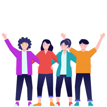 Young Friends Celebrating With Raised Hands