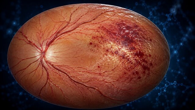 Hypertensive Retinopathy with Retinal Hemorrhages, Arteriolar Damage and Hypertension-Related Retinal Disease, Ophthalmology Medical Illustration