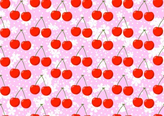 seamless pattern with cherry on pink background © Orizya Sativa