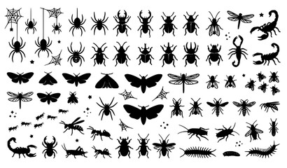 Fototapeta premium Halloween Creepy Insect Silhouettes Black Vector Icon Pack