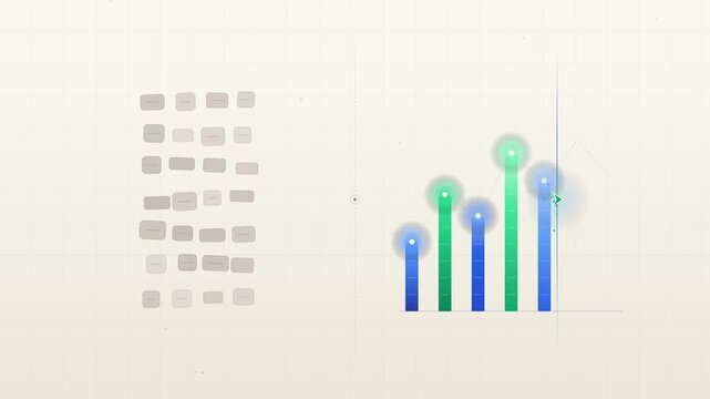 Abstract data visualization showing blocks reorganizing into a bar chart