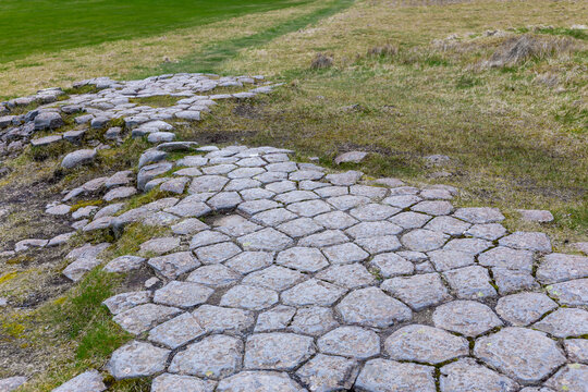 Kirkjugolf Church Floor basalt columns rock formation in South Iceland