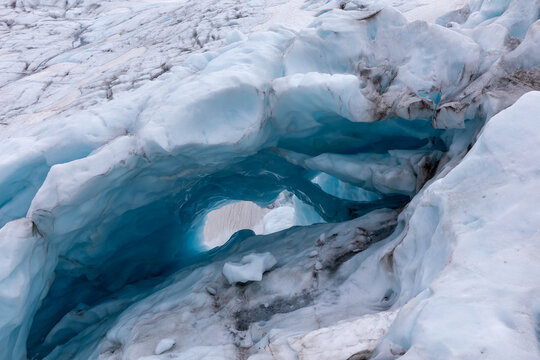 Blue ice cave interior structure at Skaftafell Glacier in Iceland