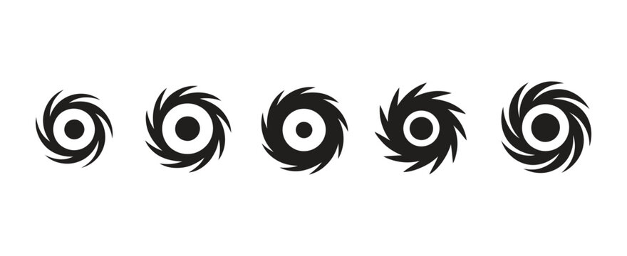 Hurricane And Tornado Vector Icon Set Featuring Typhoon, Cyclone, Storm, Natural Disaster Warning And Weather Symbol Collection.