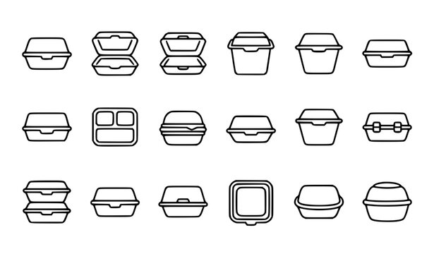 Styrofoam Food Box Icon Takeaway Packaging Vector Collection