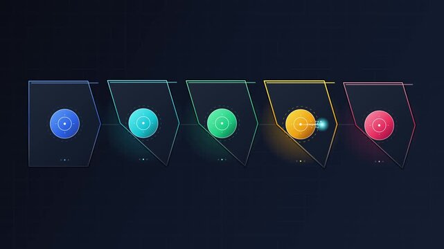 Animated Infographic Timeline with Colorful Circular Elements and Glowing Effects