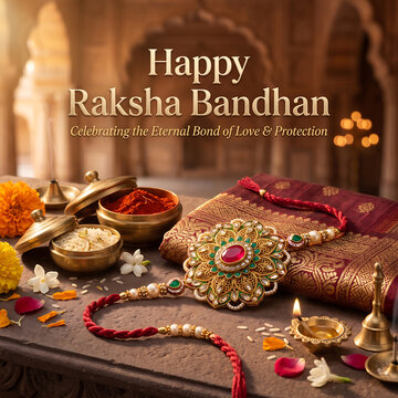 Ornate traditional rakhi bracelet resting beside brass bowls and festive silk fabric for cultural celebration with displays decorative rakhi