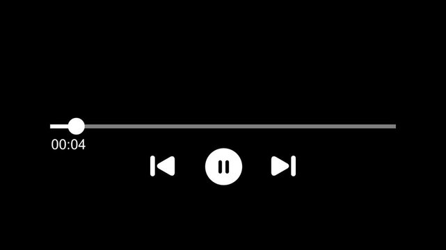 Audio music player timeline bar moving  track animation on black background, One minute music player animation multimedia concept,