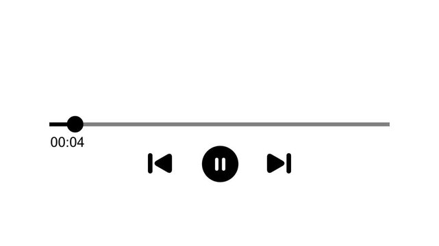 Audio music player timeline bar moving  track animation on white background, One minute music player animation multimedia concept,