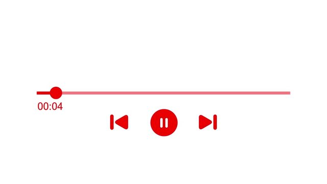 Audio music player timeline bar moving  track animation on white background, One minute music player animation multimedia concept,