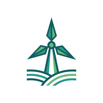 Green windmill logo over rolling hills for sustainable farming.
