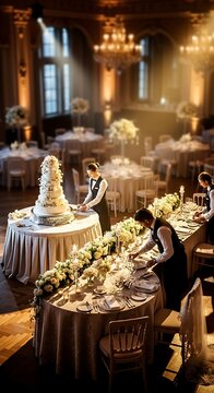 Elegant wedding cake with floral decorations and candles.