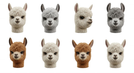Naklejka premium eight alpaca heads in various colors against a white background animal themed design elements